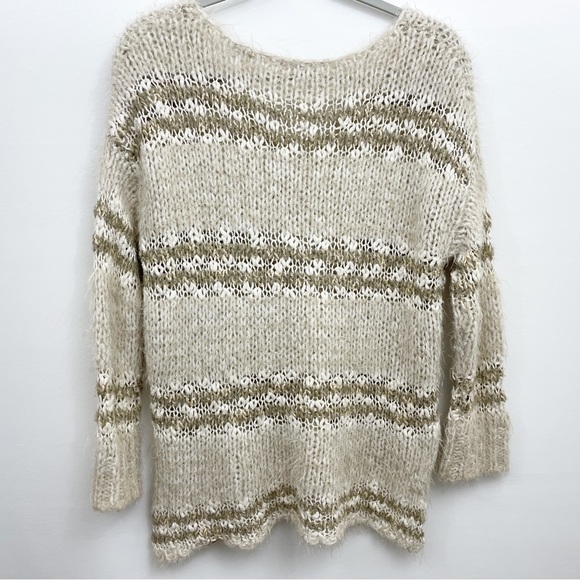 Free People XS Linus Stripe Pullover Sweater Eyelash Loose Knit V-Neck Oversized - Picture 5 of 8